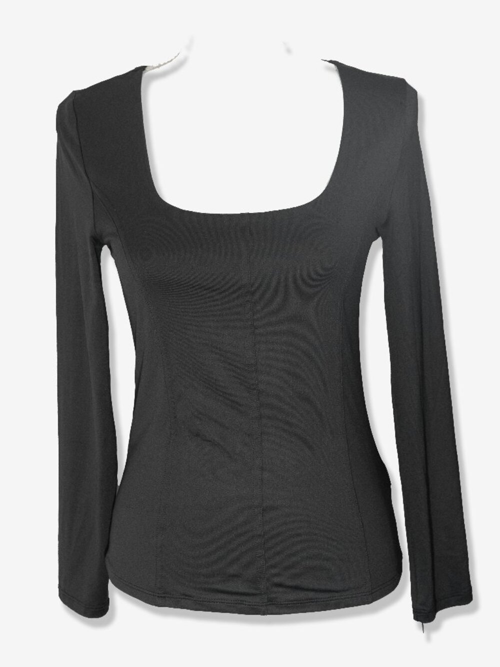 Tahari Modern Essentials Square Neck Tee Classic Black Long Sleeve Princess Seam